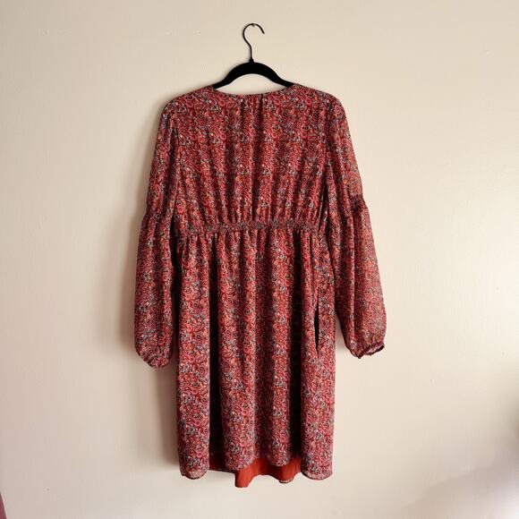 Gap Maternity Burnt Orange Paisley Print Lined Boho V Neck Long Sleeve Dress - S - Picture 8 of 9